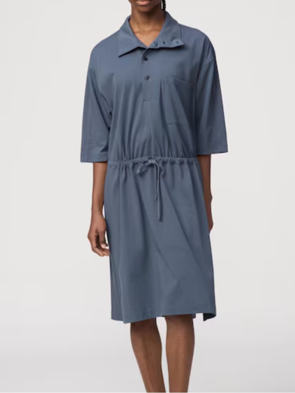 Uniqlo U Jersey Half Sleeve Dress Gray Collared Cinch Waist Minimalist NWT-XL